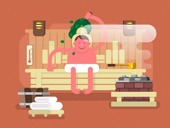 Man In The Sauna Steam - Health/Medicine Conceptual