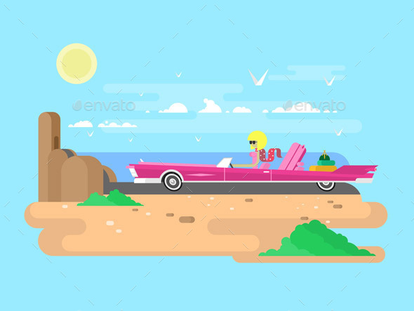 Blonde In a Cabriolet On Vacation - Travel Conceptual
