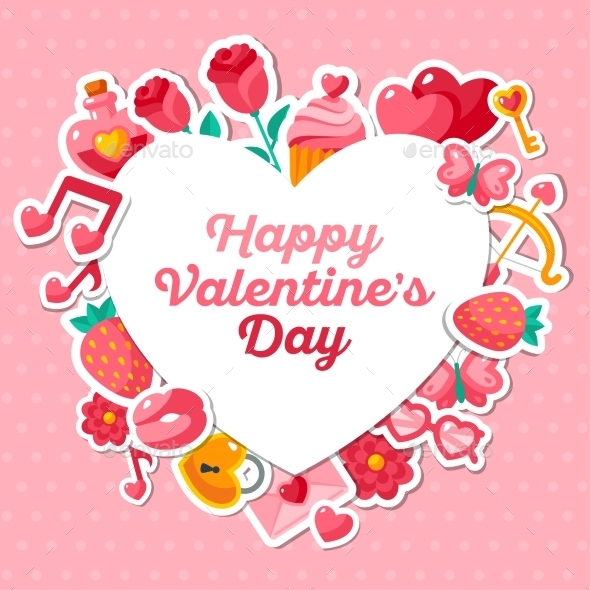 Valentine Banner with Flat Icons - Valentines Seasons/Holidays
