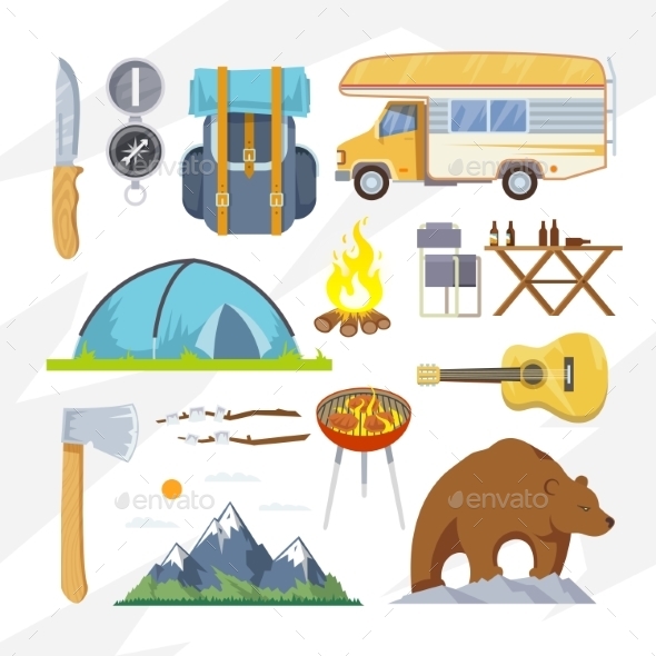 Vector Flat Camping Icons - Travel Conceptual