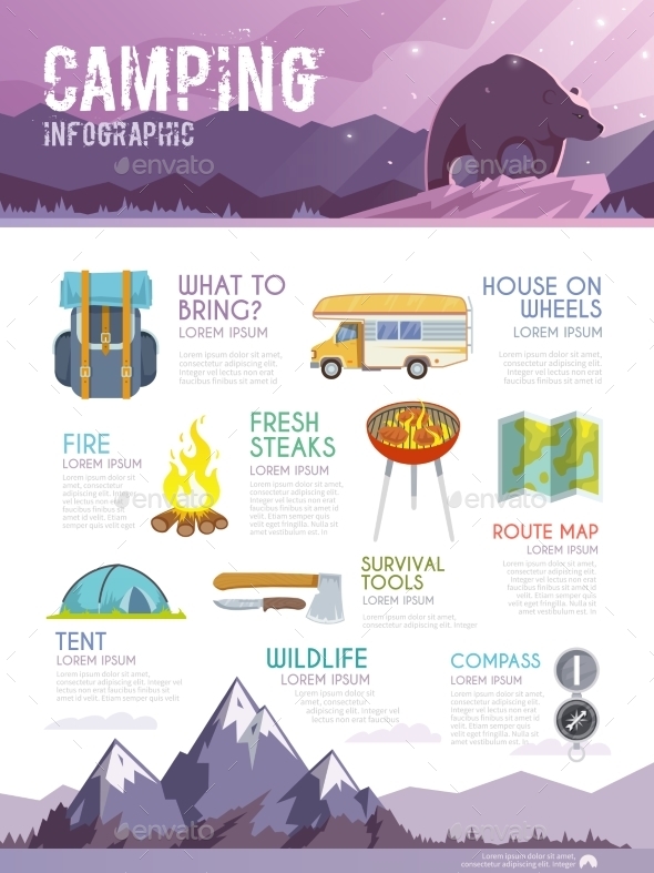 Vector Camping Web Infographic - Travel Conceptual