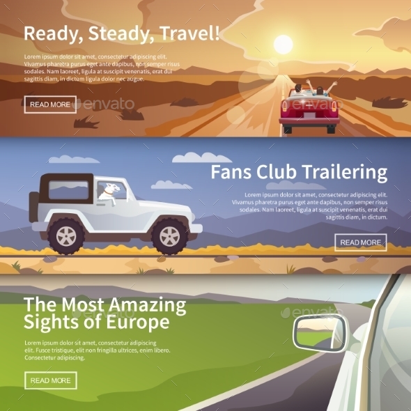 Journey By Car. Vector Web Banners. - Travel Conceptual