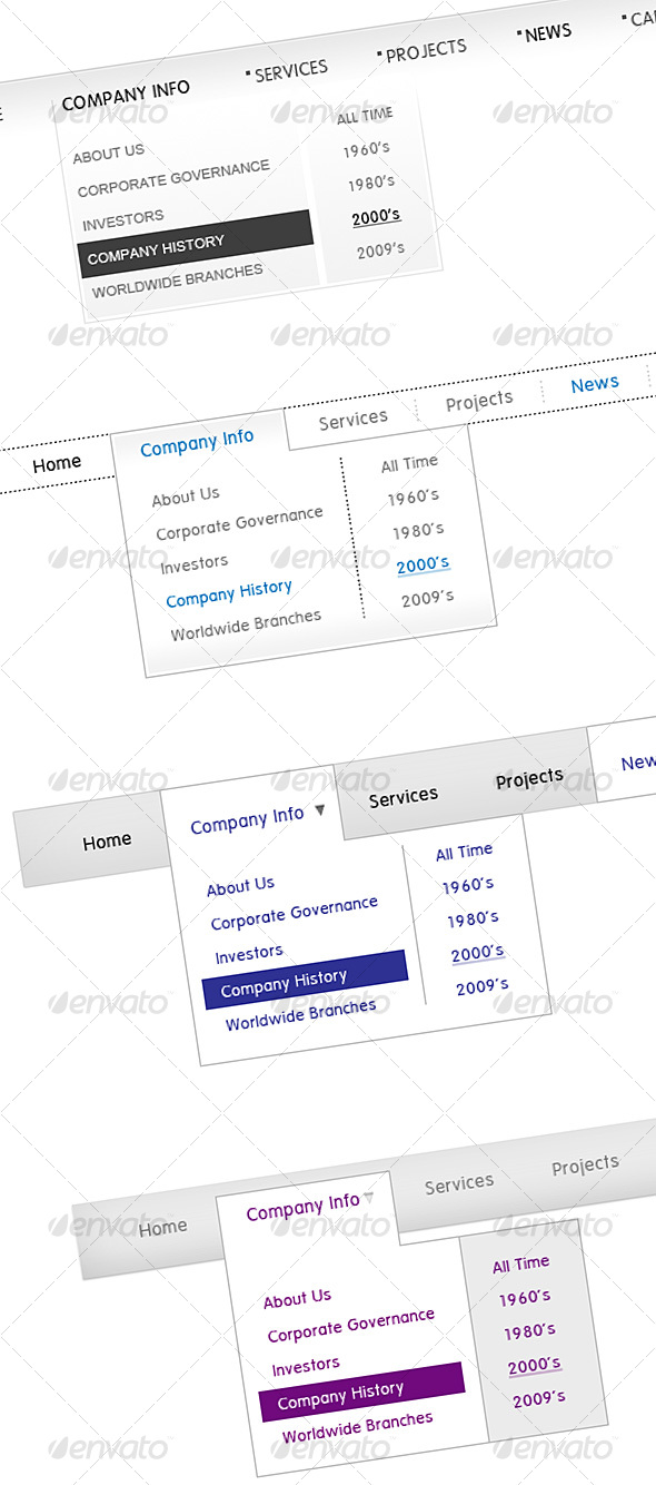 Dropdown Corporate Menus - Web Elements