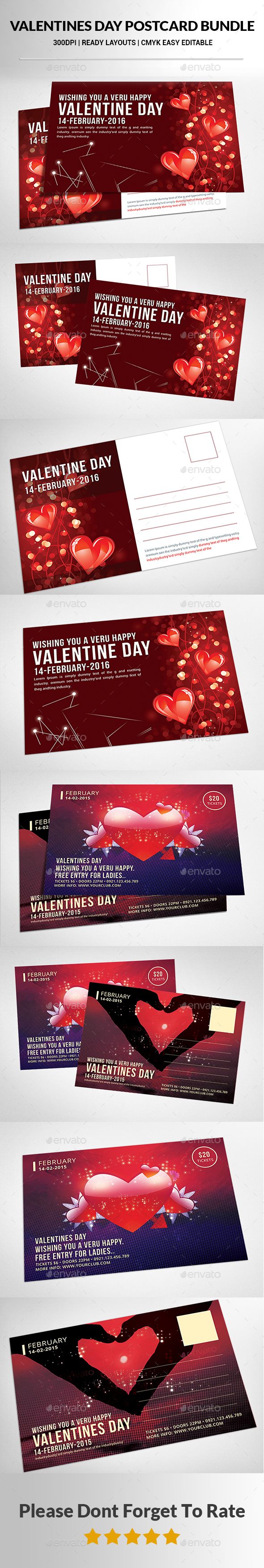Valentines Day Postcard Bundle - Cards & Invites Print Templates