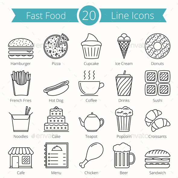 Fast Food Line Icons - Food Objects