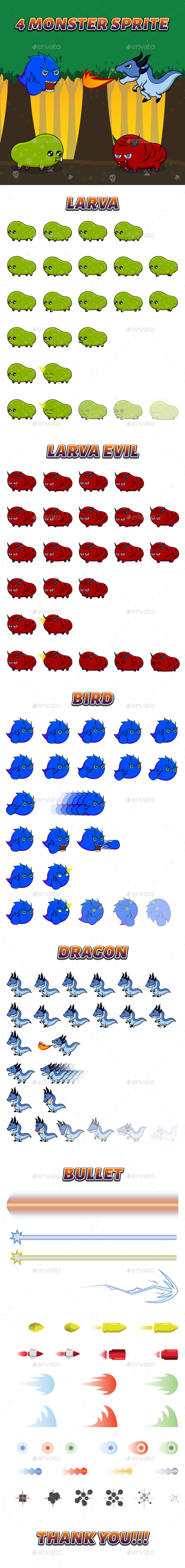 4 Monster Sprite - Sprites Game Assets