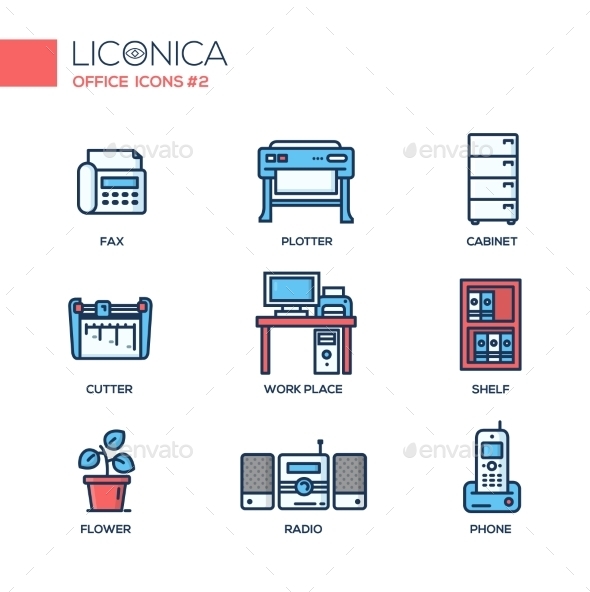 Set Of Modern Office Line Flat Design Icons - Business Conceptual