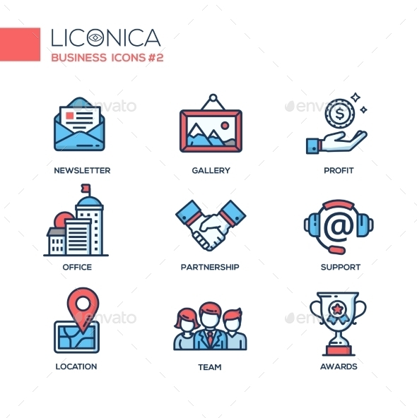 Set Of Modern Office Line Flat Design Icons - Business Conceptual