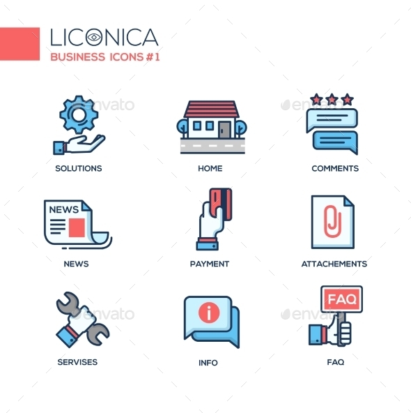 Set Of Modern Office Line Flat Design Icons - Business Conceptual