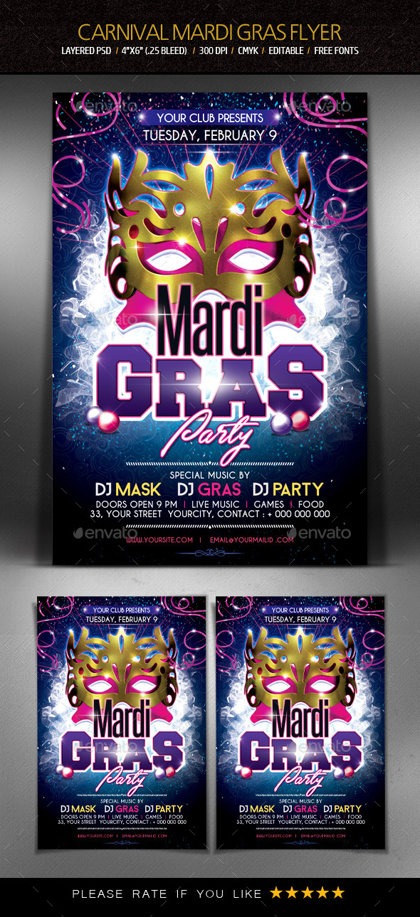 Mardi Gras Party Flyer - Clubs & Parties Events