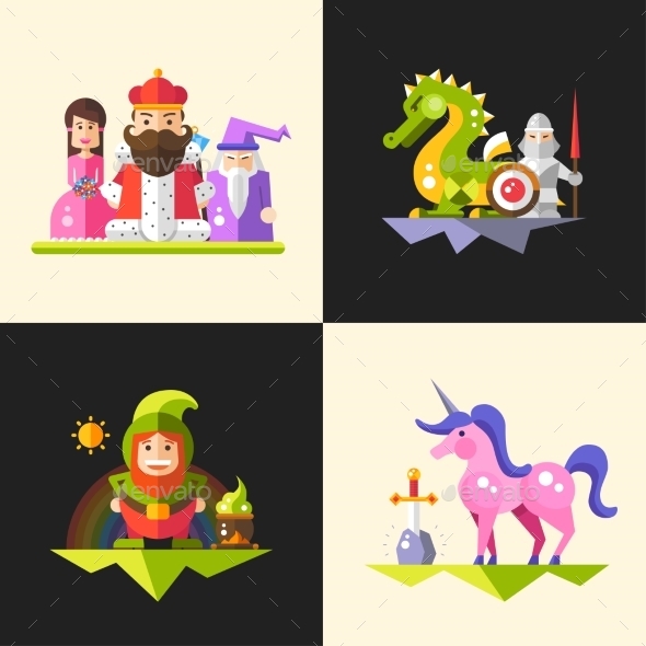 Fairy Tales Flat Design Magic Cartoon Characters