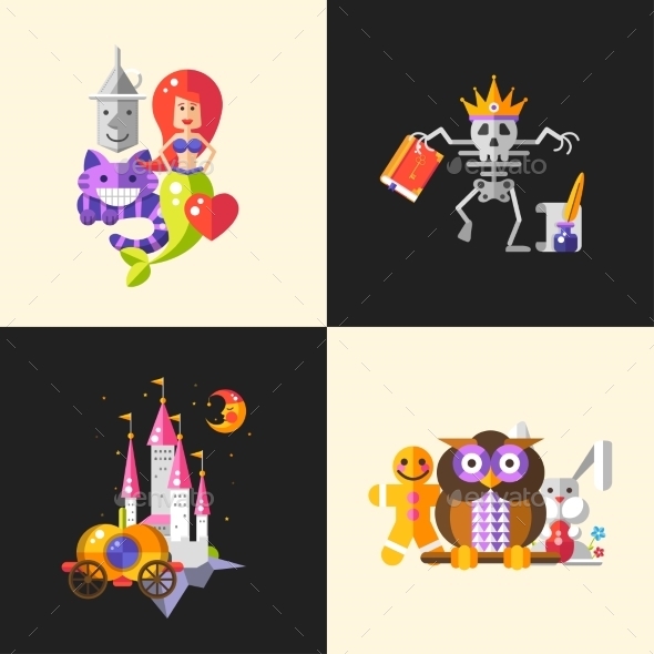 Fairy Tales Flat Design Magic Cartoon Characters - Miscellaneous Characters