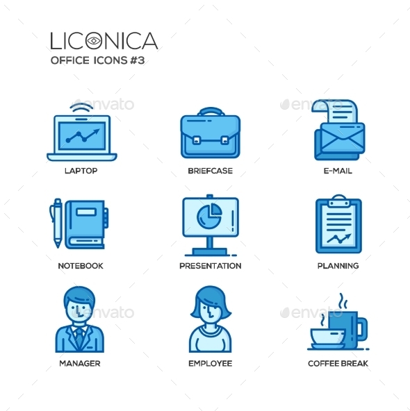 Modern Office And Business Line Flat Design Icons - Business Conceptual