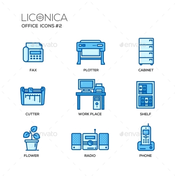Set Of Modern Office Line Flat Design Icons - Business Conceptual