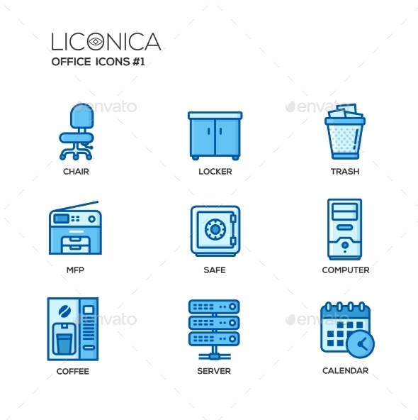 Set Of Modern Office Line Flat Design Icons - Business Conceptual