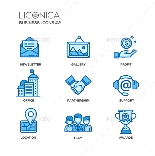 Set Of Modern Office Line Flat Design Icons - Business Conceptual