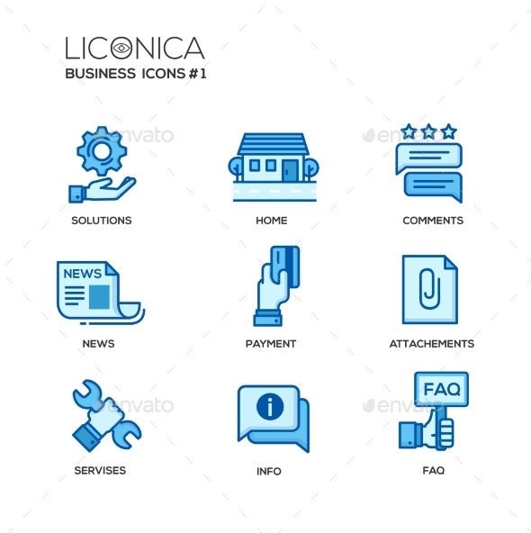Set Of Modern Office Line Flat Design Icons - Business Conceptual