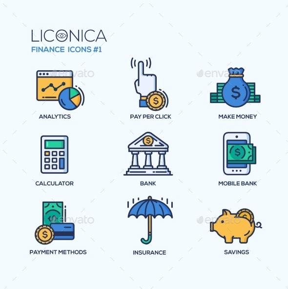 Modern Office And Business Line Flat Design Icons - Business Conceptual