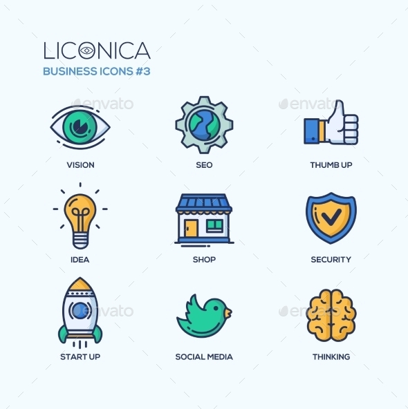 Modern Office And Business Line Flat Design Icons - Business Conceptual