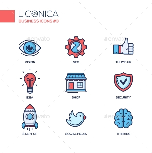 Modern Office And Business Line Flat Design Icons - Business Conceptual