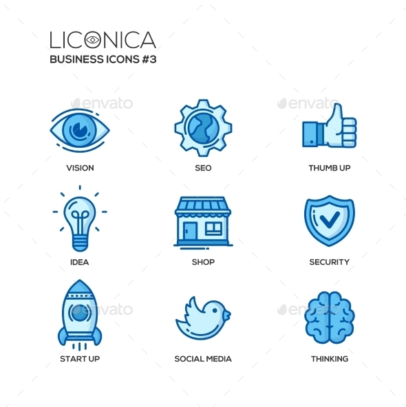 Modern Office And Business Line Flat Design Icons - Business Conceptual