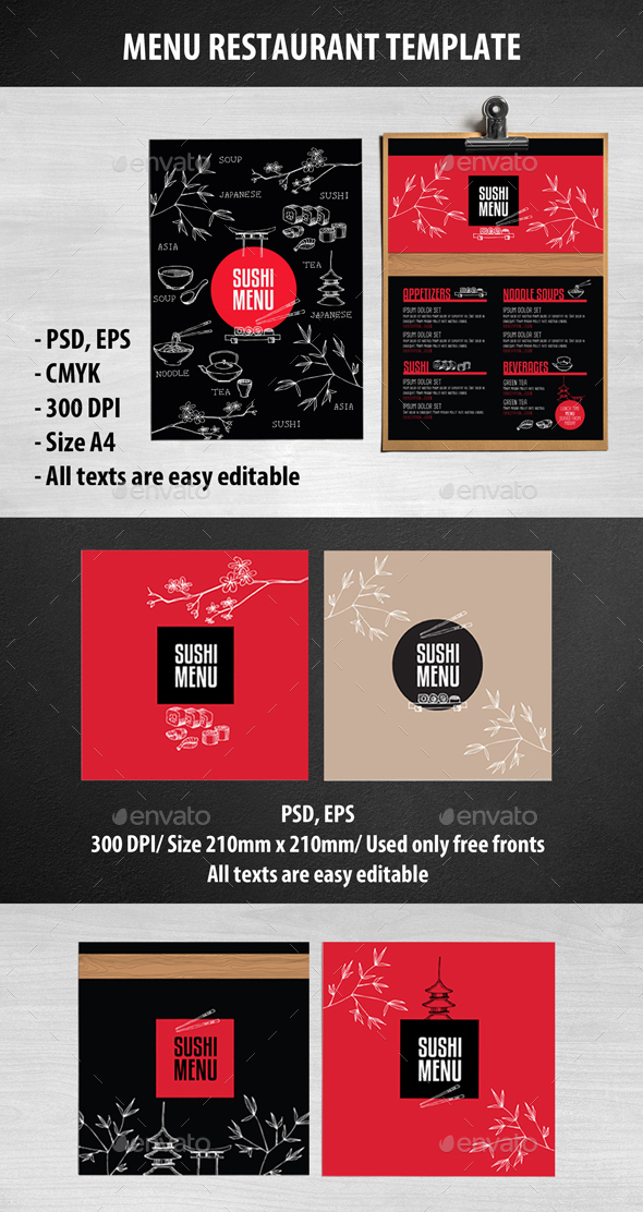 Sushi Food Restaurant Template - Food Menus Print Templates