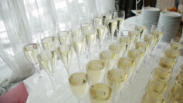 Glasses of Champagne At a Wedding Cocktail Party