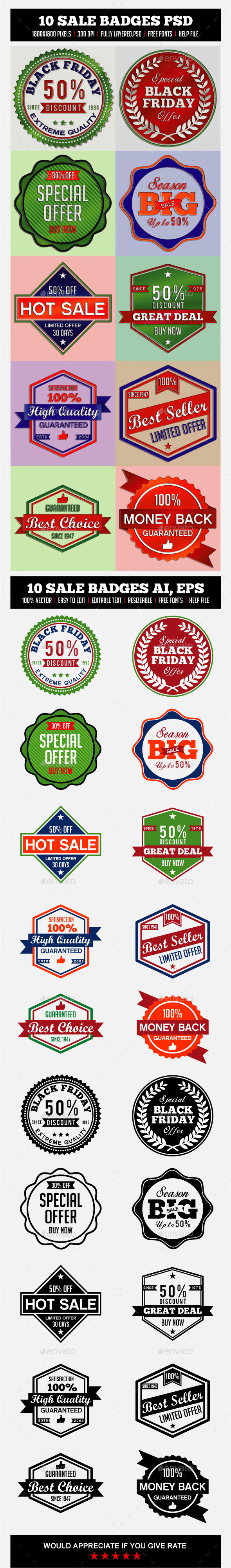 10 SALE BADGES - Badges & Stickers Web Elements