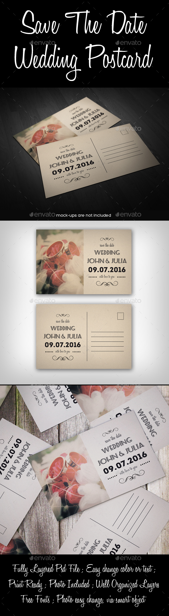 Save The Date Wedding Postcard