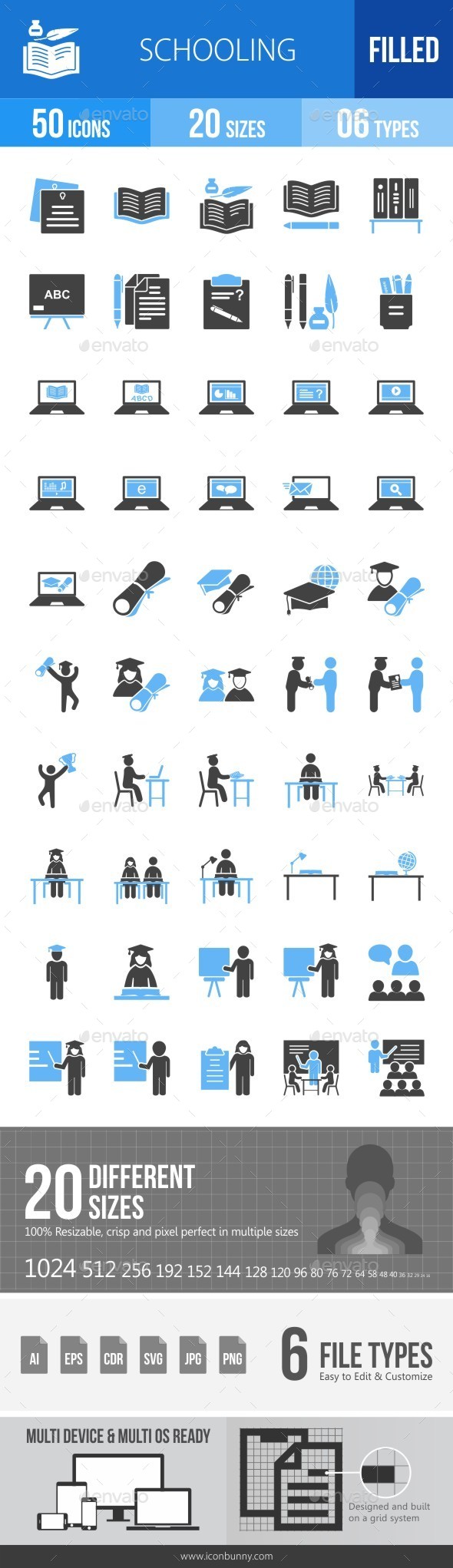 Schooling Blue & Black Icons - Icons
