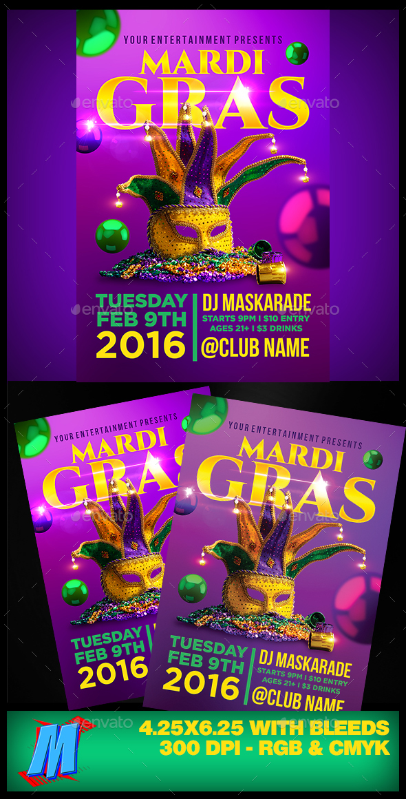 Mardi Gras Flyer Template - Clubs & Parties Events
