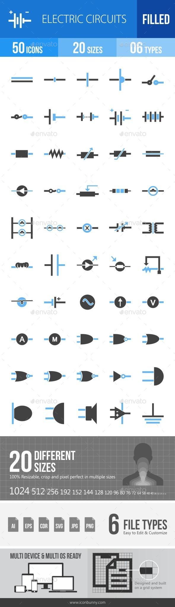 Electric Circuits Blue & Black Icons - Icons