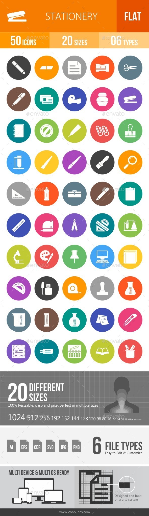 Stationery Flat Round Icons - Icons