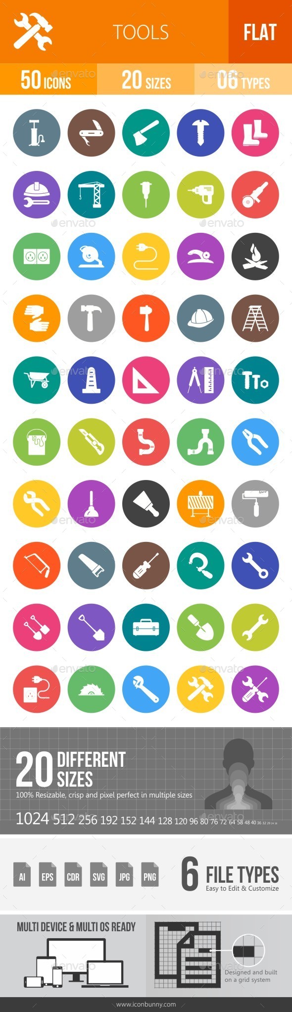 Tools Flat Round Icons - Icons