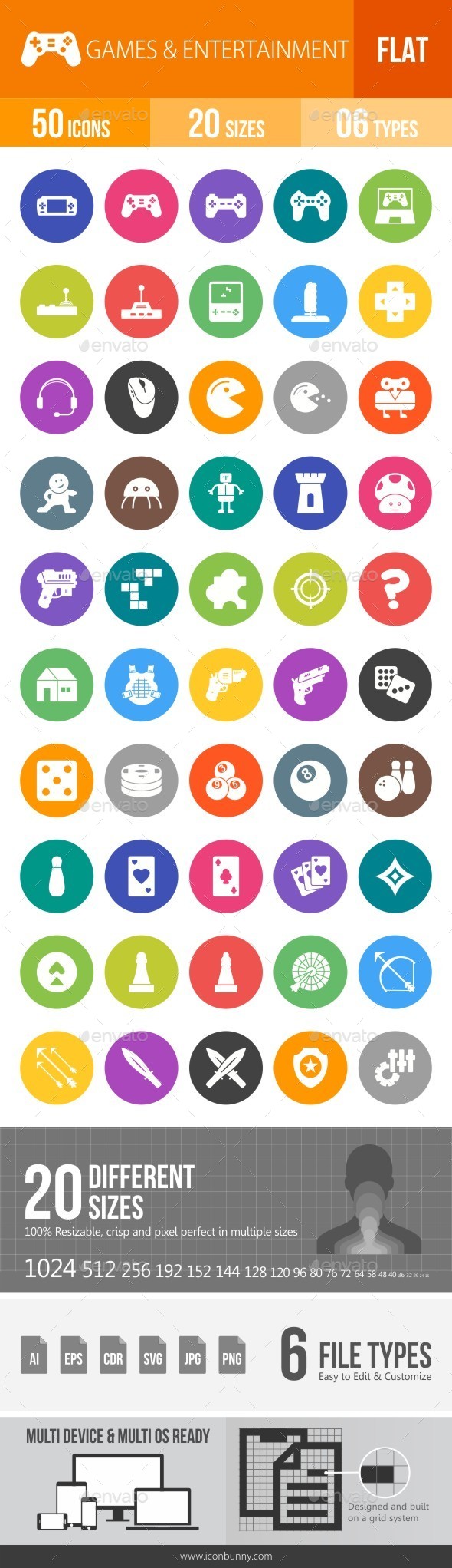 Games & Entertainment Flat Round Icons - Icons