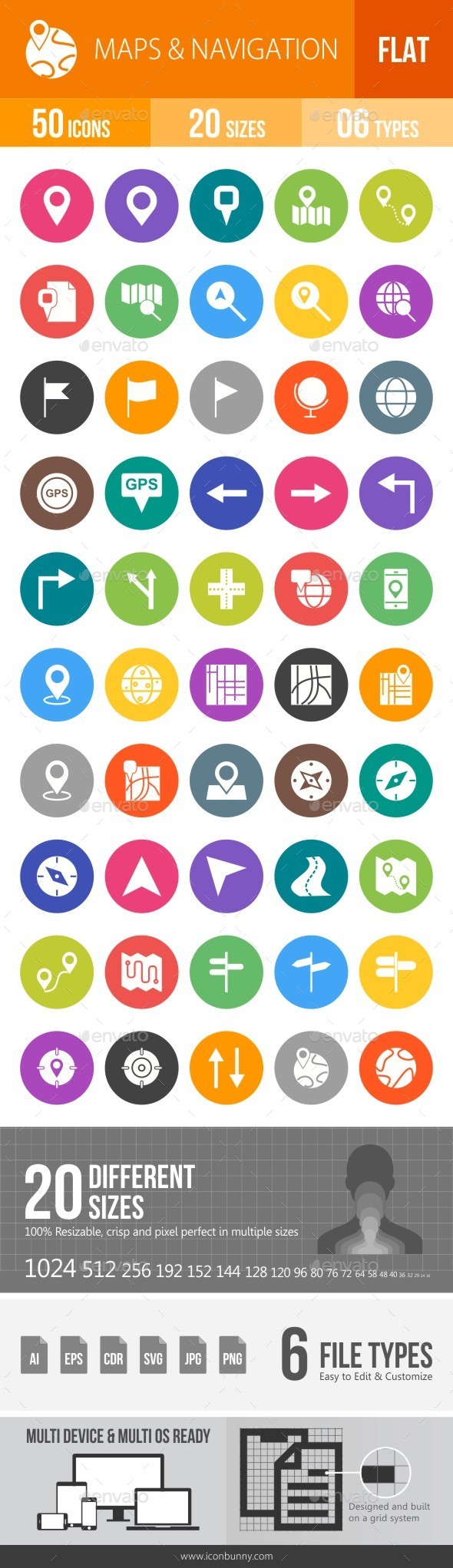 Maps & Navigation Flat Round Icons - Icons