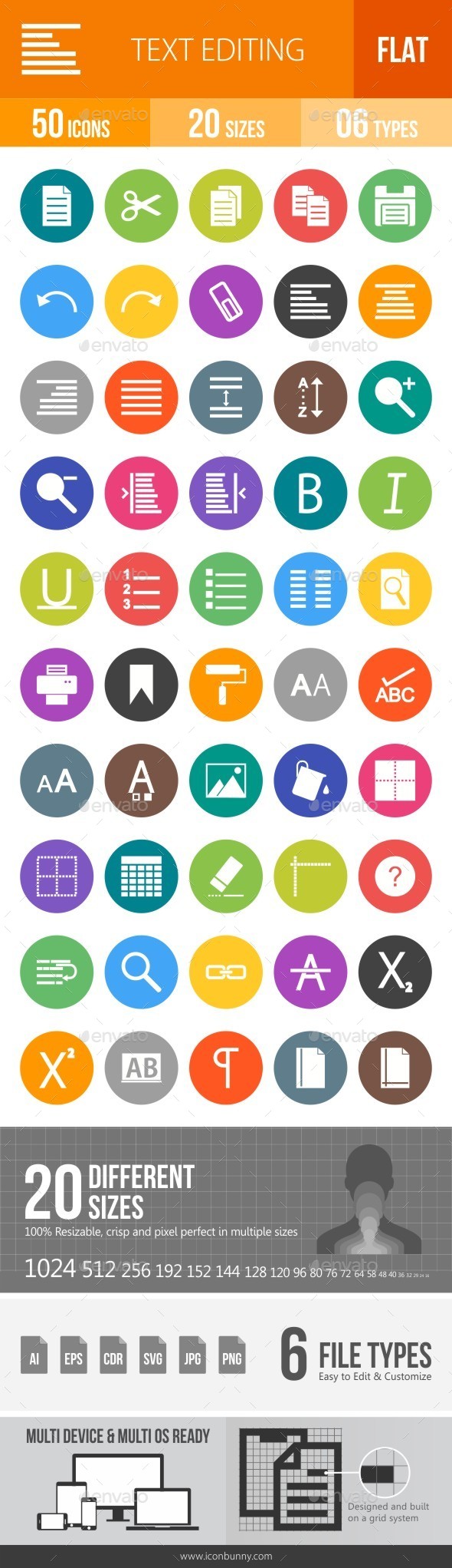 Text Editing Flat Round Icons - Icons