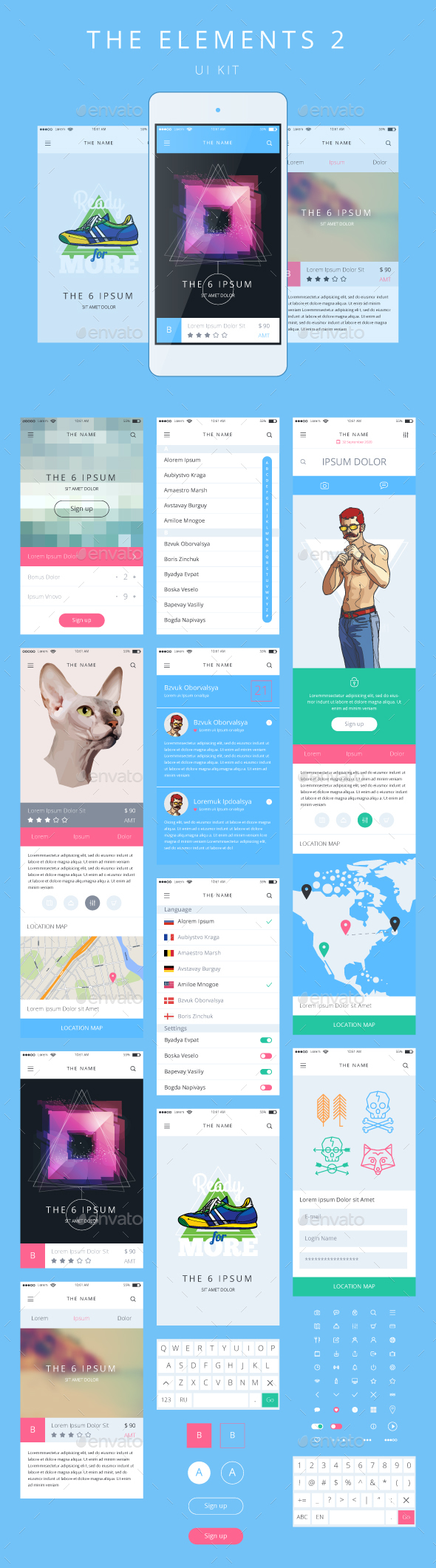 Phone GUI Template Wireframe UI Kit - Web Elements Vectors