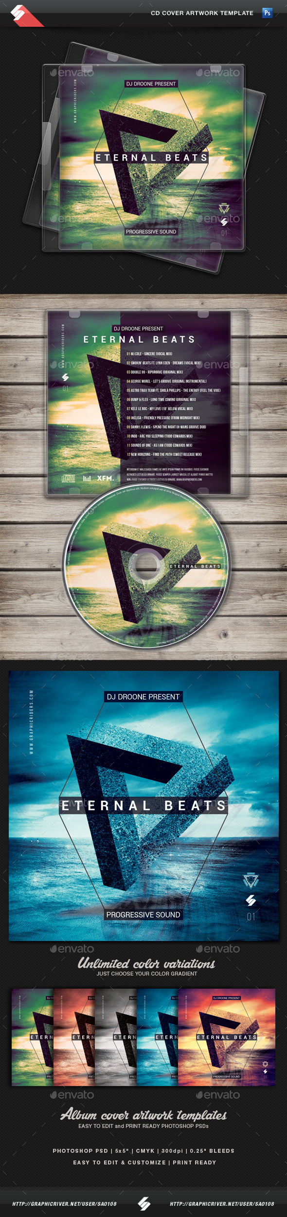 Eternal Beats - Progressive Sound CD Cover Template - CD & DVD Artwork Print Templates