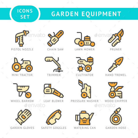 Set Line Icons of Garden Equipment - Man-made objects Objects