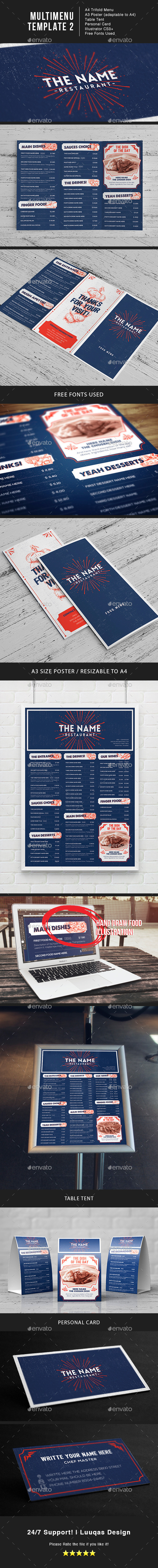 Multi Menu Illustrator Template 2 - Food Menus Print Templates