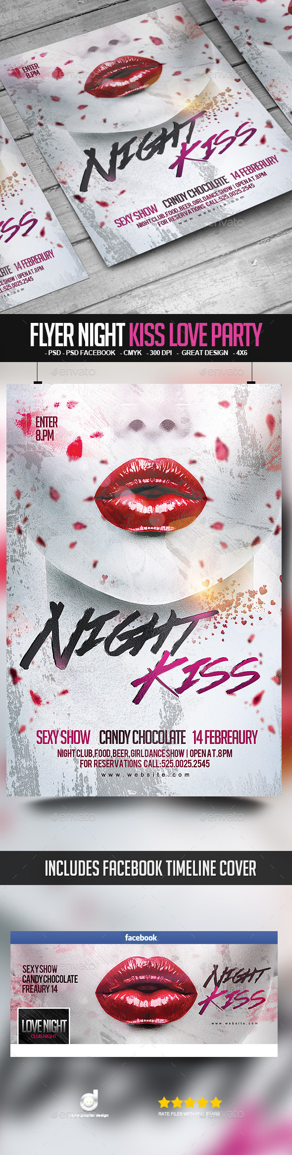 Flyer Night Kiss Love Party - Clubs & Parties Events