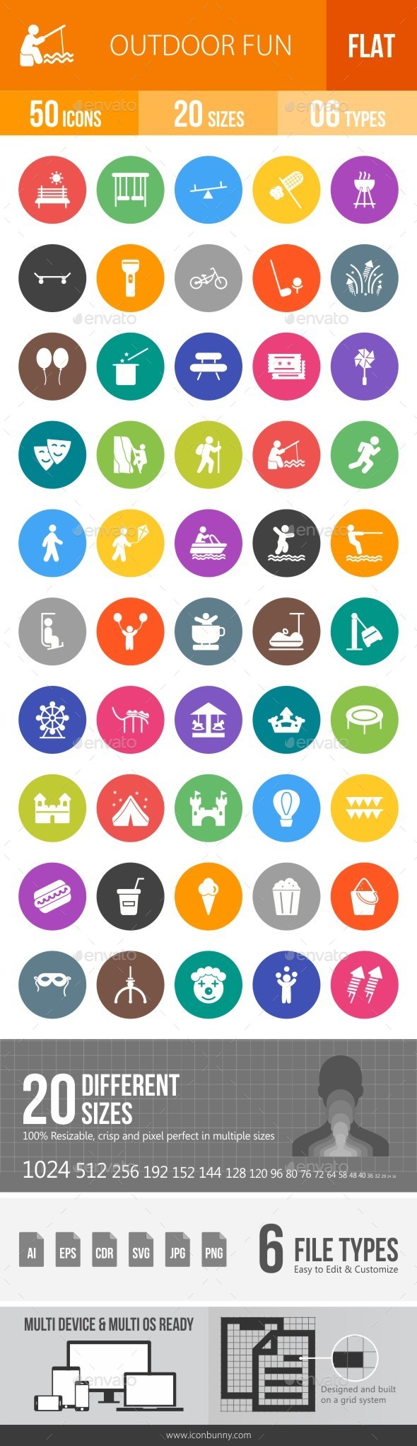 Outdoor Fun Flat Round Icons - Icons