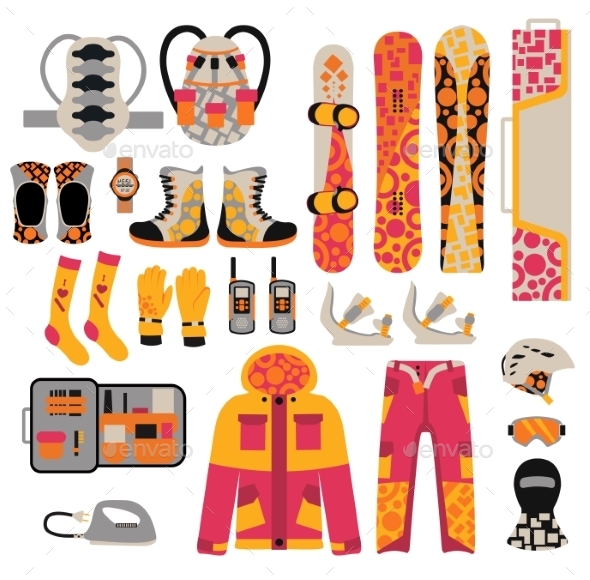 Snowboard Sport Clothes And Tools Elements - Sports/Activity Conceptual