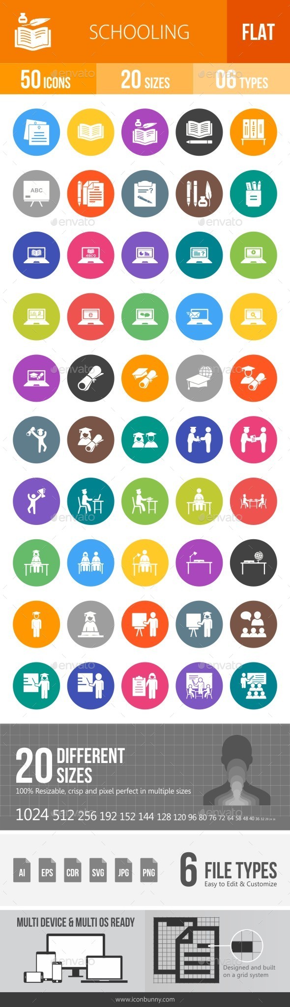 Schooling Flat Round Icons - Icons