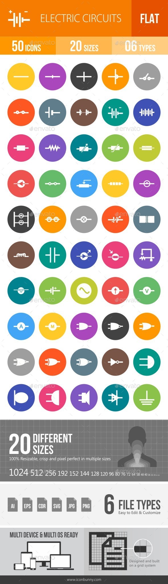 Electric Circuits Flat Round Icons - Icons