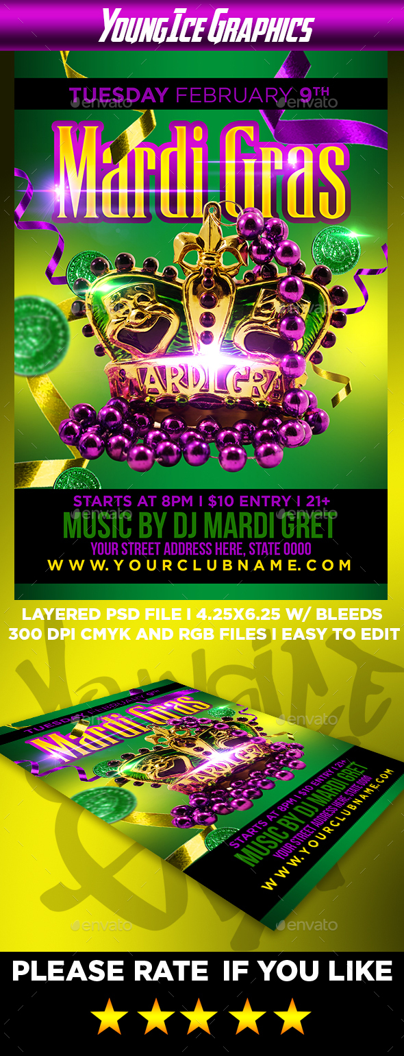 Mardi Gras Flyer Template - Clubs & Parties Events