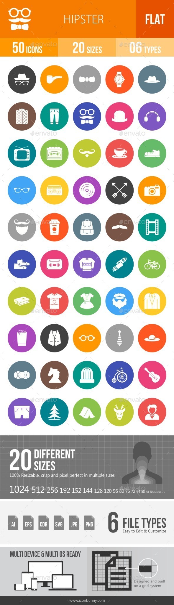 Hipster Flat Round Icons - Icons