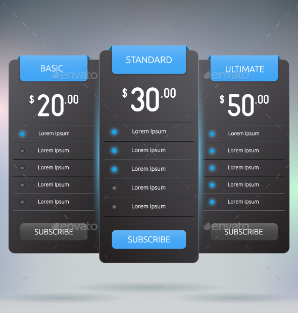 Pricing Tables - Tables Web Elements