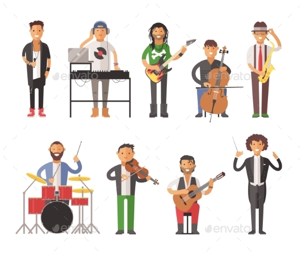 Musicians People Flat Vector Illustration - People Characters